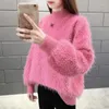 Maglioni da donna Nero Rosso Floccaggio Furry Peluche Winnter O-Collar Pullover Maglione caldo Donna Ragazza Tirare Slim Top Cappotto esterno in stoffa