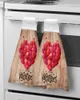 Toalha Dia dos Namorados Woodgrain Love Hand Microfiber Tecido Pendurado para Banheiro Cozinha Quick Dry