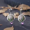 Dangle Oorbellen Boheemse Paars Groen Schilderen Drop Vrouwen Geschenken Kleine Ronde Bladeren Bloem Patroon Verklaring