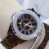 Relógios de diamante mulher famosa marca preto cerâmica relógio feminino cinta relógio de pulso feminino strass relógios de pulso 201204269l