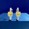 Boucles d'oreilles à dos en argent 925, cerceau à haute teneur en carbone 6x6 en diamant jaune Moissanite pour femmes