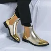 Stivali in pelle di lusso Chelsea da uomo Scarpe dorate Designer a punta da uomo da sposa formale elegante mocassino vestito per 230928