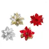 Fiori decorativi 4 pezzi 13 cm glitter artificiali ornamenti per albero di Natale di Natale decorazioni allegre per il regalo dell'anno domestico