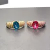 Clusterringen Blauwe en Roze Topaas 925 Zilveren Ring 6mm 8mm 1ct Natuurlijke Sterling 18K Gold Plating Sieraden