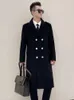 Męskie mieszanki wełny Super Long Pure Coat Classic Contrast podwójnie piersi opaska na ramię odłączona wewnętrzna czołg British Fashion Youth 230928