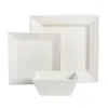 Plates Hard Square 12 Piece Fine Ceramic Dinnerware Set In White