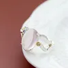 Cluster Rings Authentic 925 Sterling Silver Handmade Inlaid Natural Rose Quartz Retro Style Opening Ring Creativ Women Jewelry Gift