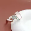 Cluster Rings Authentic 925 Sterling Silver Handmade Inlaid Natural Rose Quartz Retro Style Opening Ring Creativ Women Jewelry Gift