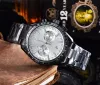 OMEG WATCH QUARTZ MENS 시계 42mm 실버 허위 밴드 방수 모든 스테인레스 스틸 팔찌 패션 디자이너 손목 시계 디지털 시계