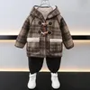 Daunenmantel Kinder Winterjacken für Jungen Mäntel Schuluniform Jugendliche Warme Plaid Oberbekleidung Windjacke Tops Kinderkleidung 26812 Jahr 230928