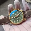 41mm real bronze case automatic 7750 chronograph pilot men watch sapphire crystal waterproof wristwatch genuine Leather Strap date227D