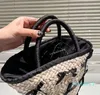 Women Designer Straw Basket Tote Bag with Bowknot Metal Hardware Two-Tone Clutch Drawstring Woody Bags Leisure Handbags 3 Colors Large Capacity 16x22cm