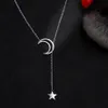 Gold Color Titanium Steel Star Moon Necklaces & Pendants Fashion Statement Necklace Women Silver Neclace Colar Jewellery Chains302e
