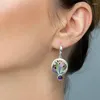 Dangle Oorbellen Boheemse Paars Groen Schilderen Drop Vrouwen Geschenken Kleine Ronde Bladeren Bloem Patroon Verklaring