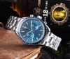 OMEG WATCH QUARTZ MENS 시계 42mm 실버 허위 밴드 방수 모든 스테인레스 스틸 팔찌 패션 디자이너 손목 시계 디지털 시계