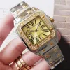 2023 Iced Out Man Relojes Movimiento de cuarzo Reloj de mujer con diamantes Color dorado Vestido de moda Reloj de pulsera Estilo de vida Reloj con correa de acero inoxidable resistente al agua Montre De Luxe