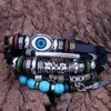 Evil Eye Charm-Armbänder, mehrschichtiges geflochtenes Lederperlen-Armband, türkisfarbenes Perlenarmband für Herren, Modeschmuck