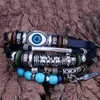 Braccialetti con ciondoli Evil Eye Bracciale con perline in pelle intrecciata multistrato Bracciale con perline turchesi per gioielli di moda da uomo