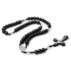 Colares de pingente preto artesanal contas de madeira rosário colar para mulheres homens cruz cristã virgem maria crucifixo cadeia religião jóias