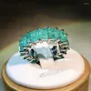 Küme halkaları lüks palaiba yüzüğü kadınlar için mavi kristal değerli taş parmak 925 damga kare gelin düğün prenses takı hediyesi