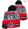 Шапки штата Огайо Buckeyes Beanie Североамериканская команда колледжа с боковой нашивкой Зимняя шерсть Спортивная вязаная шапка Кепки с черепом