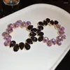 Brincos de argola roxo strass metal circular grande para mulheres menina luxo bar festa brilhante na moda jóias exclusivas huanzhi 2023