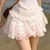Jupes taille haute femmes jupe style japonais volants mini une ligne mode décontractée femme étudiante d'été