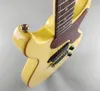 Double Pan Coupé DC TV Jaune Crème Junior Guitare Électrique Accordeurs Ligne Unique Tortue Pickguard Monocouche Oreille De Chien Noir P90 Pickup Aluminium Wrab Over Cordier