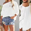 Blusas femininas macias topo elegante manga morcego blusa cor sólida pulôver com pescoço oblíquo comprimento médio para outono primavera solta