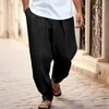 Calças masculinas tendência solta casual algodão e linho confortável perna leve pantalones largos para hombres