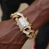 15mm width 5A iced out bling baguette cz cuban link chain bracelet for men Gold color hiphop jewelry 210609193N