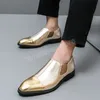 Club-Schuhe für Herren, spitze Zehen, Leder, klassische Herrenschuhe, Hochzeit, Büro, neue goldene Slip-on-Loafer für Herren