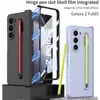 Luxury Magnetic gångjärn Matt Vogue Phone Case för Samsung Galaxy Z Folding Fold5 5G Hållbart fullt skyddande mjukt membran Frostat vikskal med S Pen Slot Holder