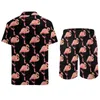 Herrspårspår Flamingo Män sätter avslappnad shorts semesterskjorta Set Summer Funny Graphic Suit Short Sleeve Big Size Clothing