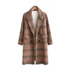 Designer Women Coat Long Jacket Woolen Plaid Double Breasted Lapel Totalt Autumn Winter Löst montering Blazer rutig långärmad