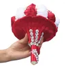 Decorative Flowers High Quality 24cm Handmade Silk Rose Flower Bouquet With Five-petal Brooch And Pearl Chains 24 28cm