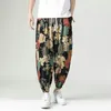 Pantalon sarouel en coton et lin pour homme, Baggy, Design Harajuku, décontracté, jambes larges, Streetwear, grande taille, longueur cheville 5XL