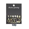 Studörhängen Trendiga 6Pair/Set Rhinestone Oregelbundna blad för kvinnor Punk Simulated Pearl Earring Set Jewelry Bijoux Gift