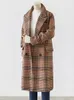 Designer Women Coat Long Jacket Woolen Plaid Double Breasted Lapel Totalt Autumn Winter Löst montering Blazer rutig långärmad