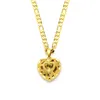 knit Heart Pendant 14k Solid Yellow Gold GF Italian Figaro Link Chain Necklace 24 3 mm Womens2521