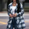 Mélanges de laine pour femmes 2023 Mode à manches longues en peluche vêtements d'extérieur Vintage Plaid simple boutonnage manteau droit dames col rabattu poche veste ample 230928