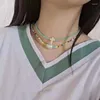 Collier ras du cou bohème coloré en perles de riz pour femmes, Double couche, chaîne de clavicule d'étudiant, chaîne de cou croisée