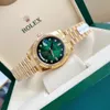 Oryginalny certyfikat Box 18K Gold Green Prezydent Daydate Diamonds Watch Mężczyźni Nierdzewne Automatyczne zegarki na rękę na rękę 2023