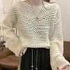 Kadın Sweaters 2023 İlkbahar ve Sonbahar Bir Çizgi Boyun Parlaması Kollu İçi Boş Örgü Külot Sıkış Slim Sweater
