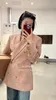 Women's Suits UNXX 2023 Korean Retro Knit Look Double Breasted Blazer Jacket Women Elegant Slimming Waist Padding Shoulder Mid Long