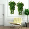 Flores decorativas artificiais penduradas folhas de videira plantas de simulação para decoração de parede estilo simples verde