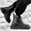 Boots Men's British Style Motorcycle Round Head Lace Up High Top Leather Thick Sole Comfort Work Shoes Bota Masculino 230928