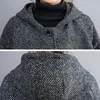 Wełniane mieszanki wełny jesienne Zimowe płaszcze z kapturem zagęszczają ciepłe długie kurtki z kieszeniami Kobieta Vintage Streetwear Ladies swobodne luźne odzież wierzchnią 230928