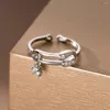 Klaster Pierścienie Prawdziwy 925 Sterling Srebrny szpilka bezpieczeństwa z cyrkonem Deliczny papierowy klip z otwartym palcem pierścień biżuteria dla kobiet