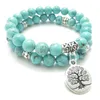 SN0643 Bijoux Arbre de Vie Yoga Mala Bracelet Turquoise Protection de Guérison Élastique Perles Empilage Bracelet Bijoux Spirituels237a